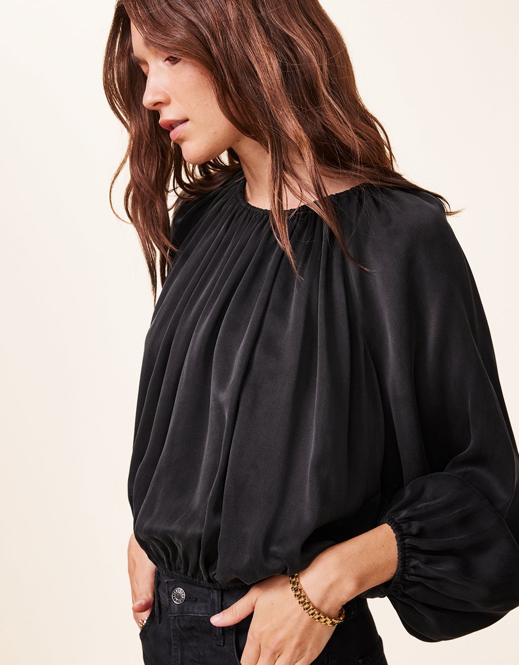 silk charmeuse balloon blouse