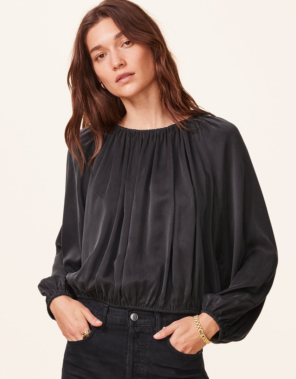 silk charmeuse balloon blouse