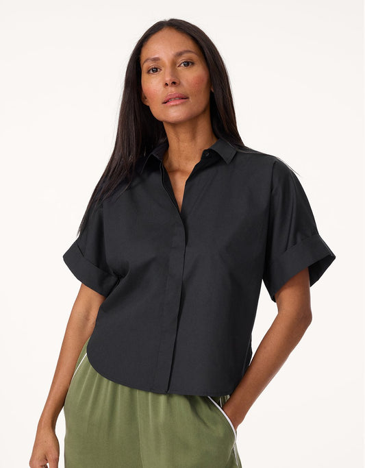 poplin short sleeve button down shirt