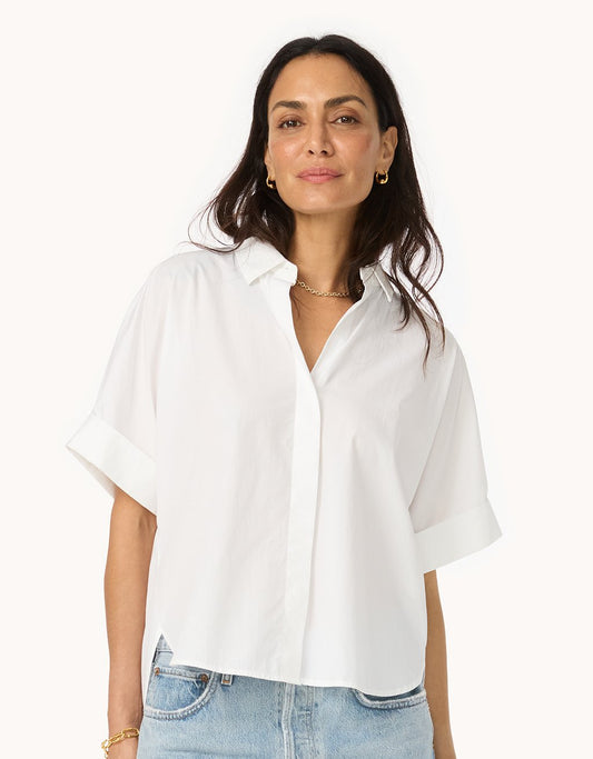 poplin short sleeve button down shirt