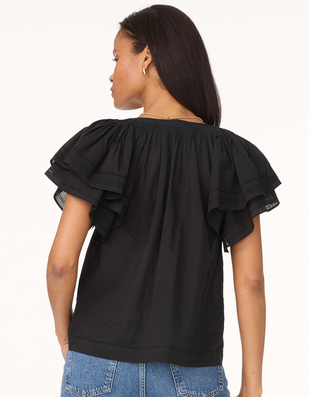 cotton voile flutter sleeve blouse