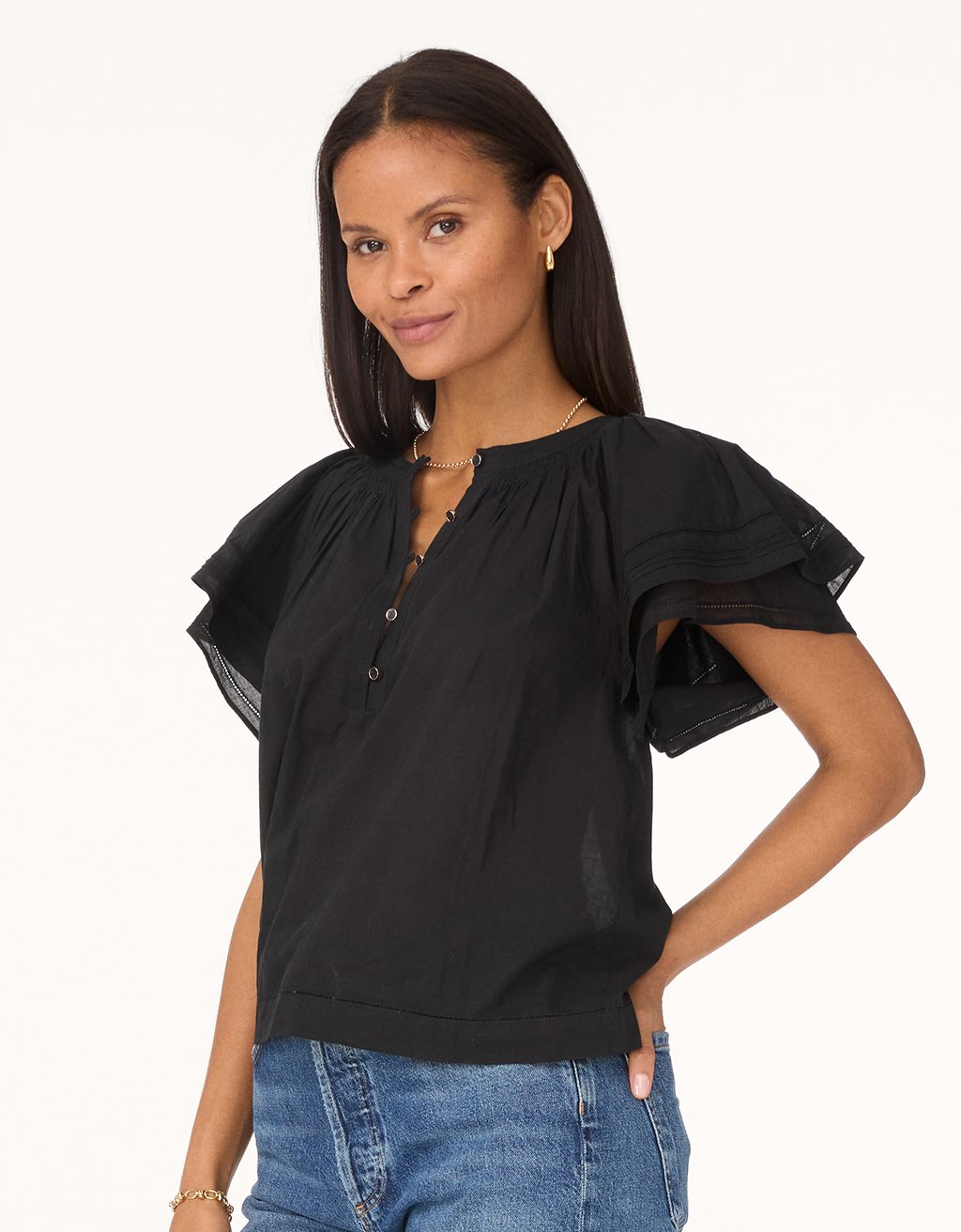 cotton voile flutter sleeve blouse