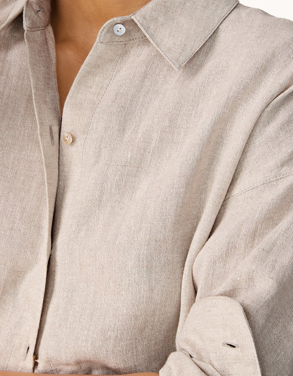 shimmer linen button down