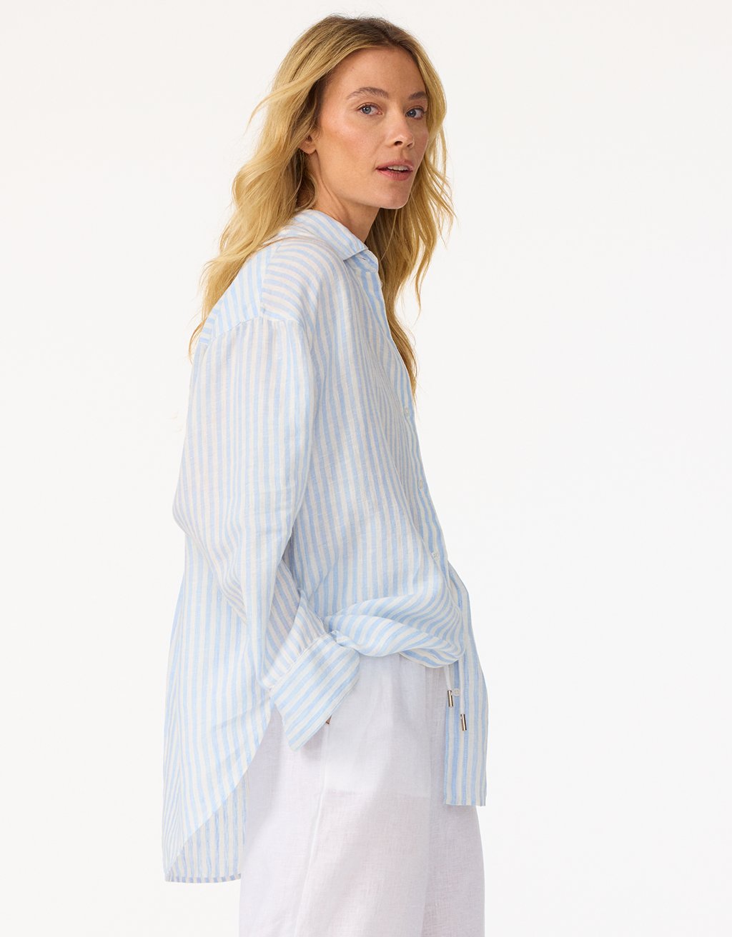 striped linen button down