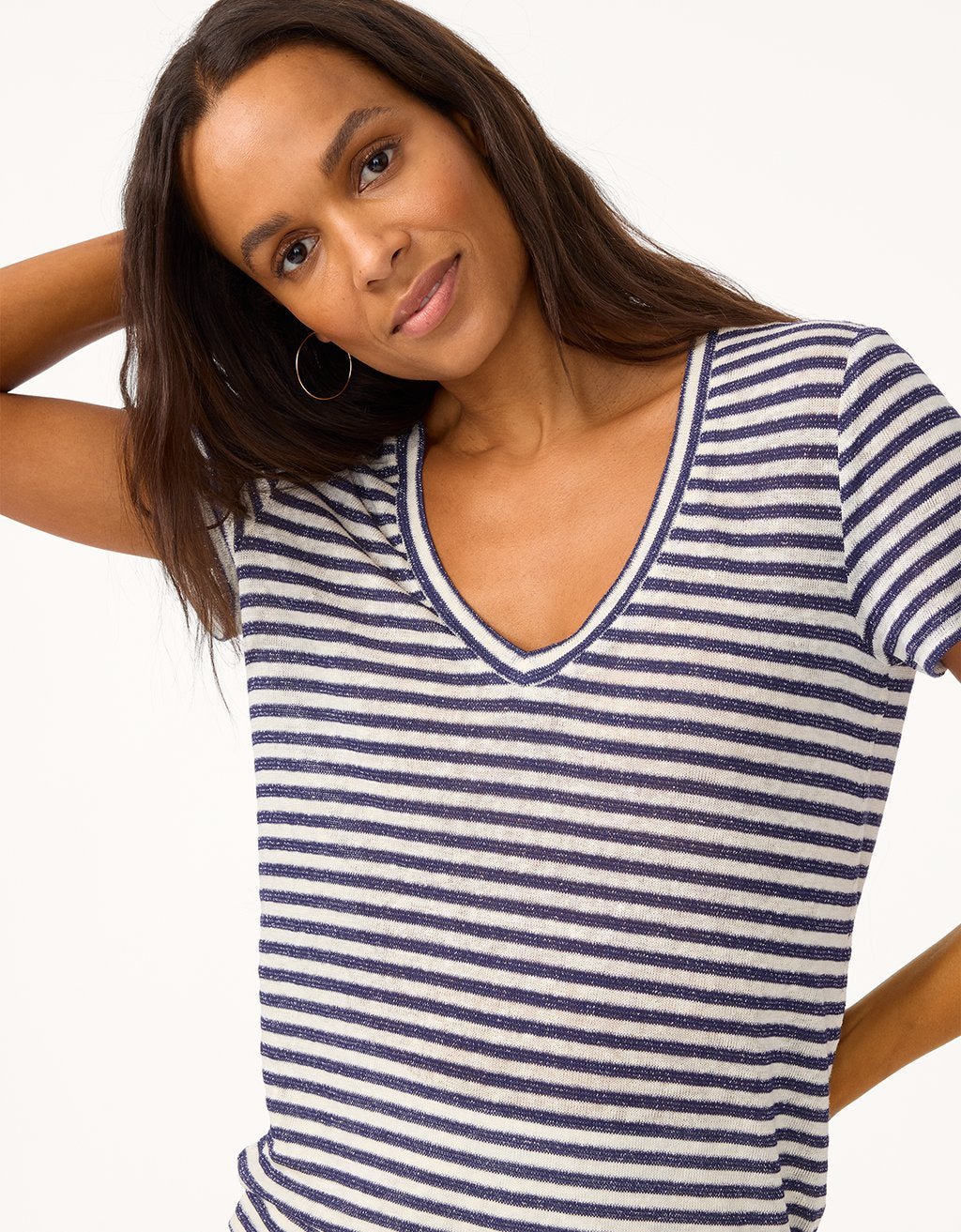 shimmer stripe linen blend tee