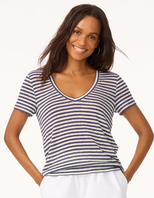shimmer stripe linen blend tee
