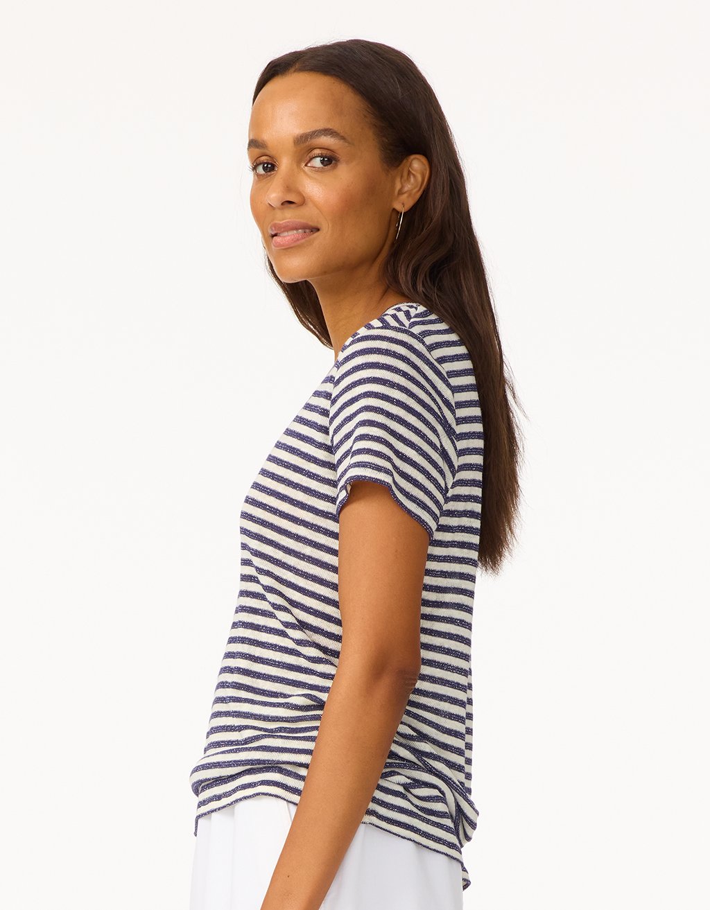 shimmer stripe linen blend tee