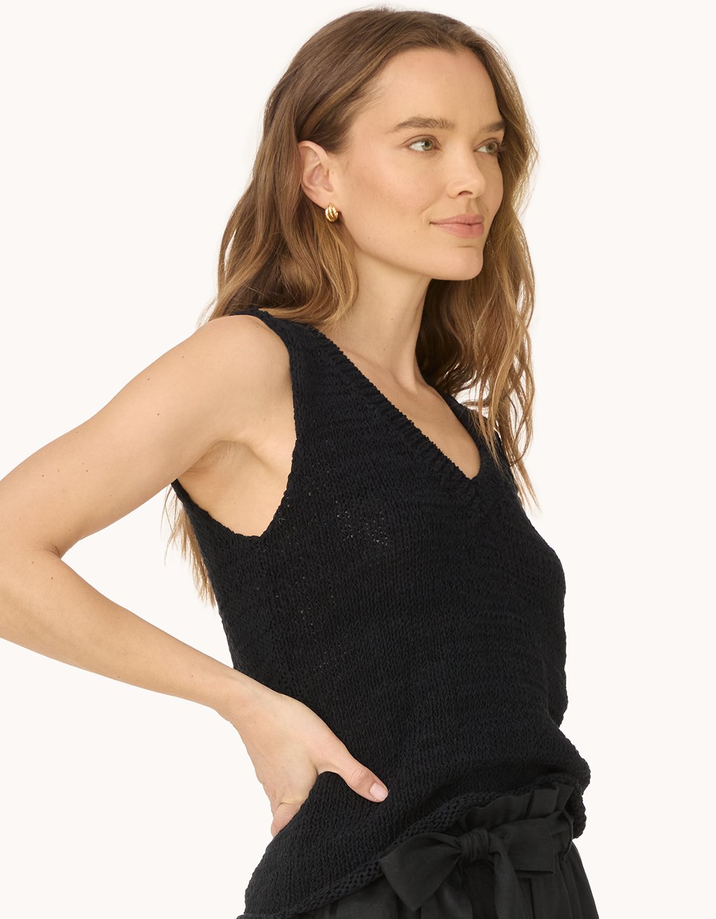 sleeveless cotton v neck sweater