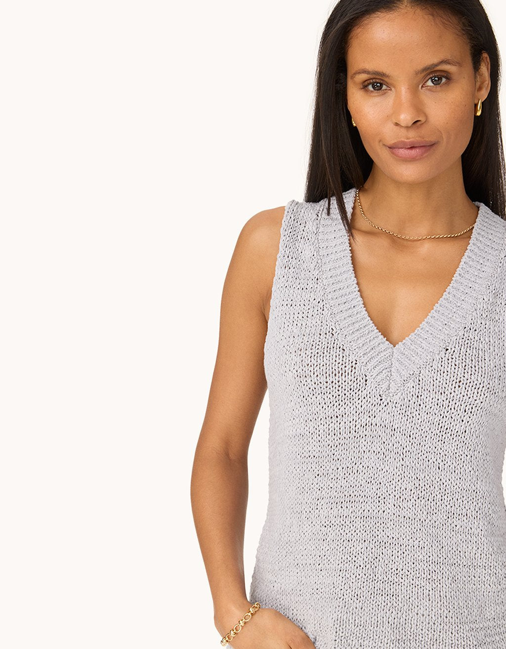 sleeveless cotton v neck sweater