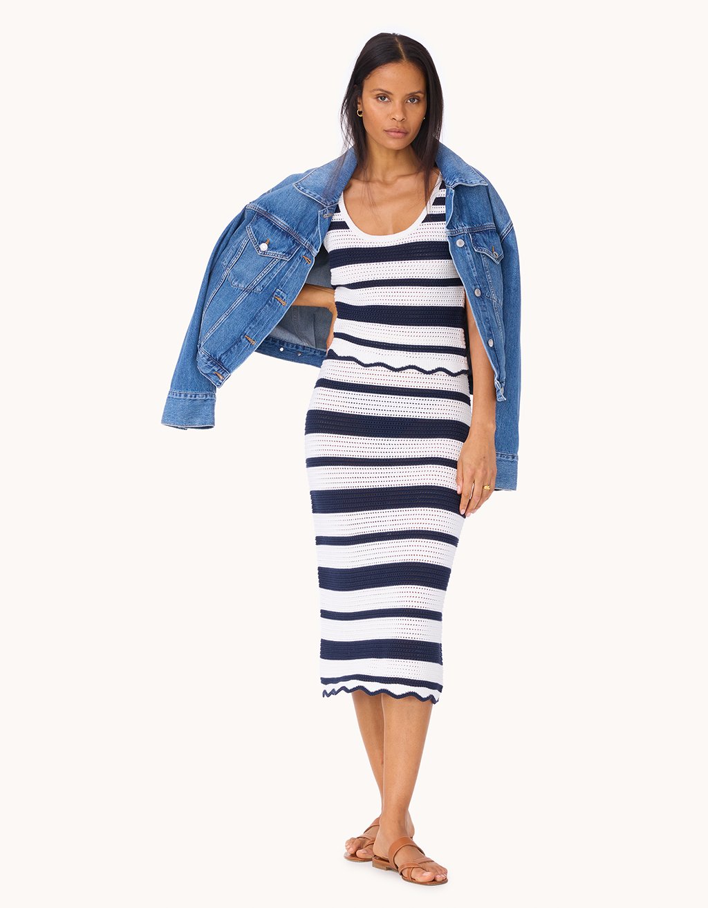 scalloped stripe sweater tank