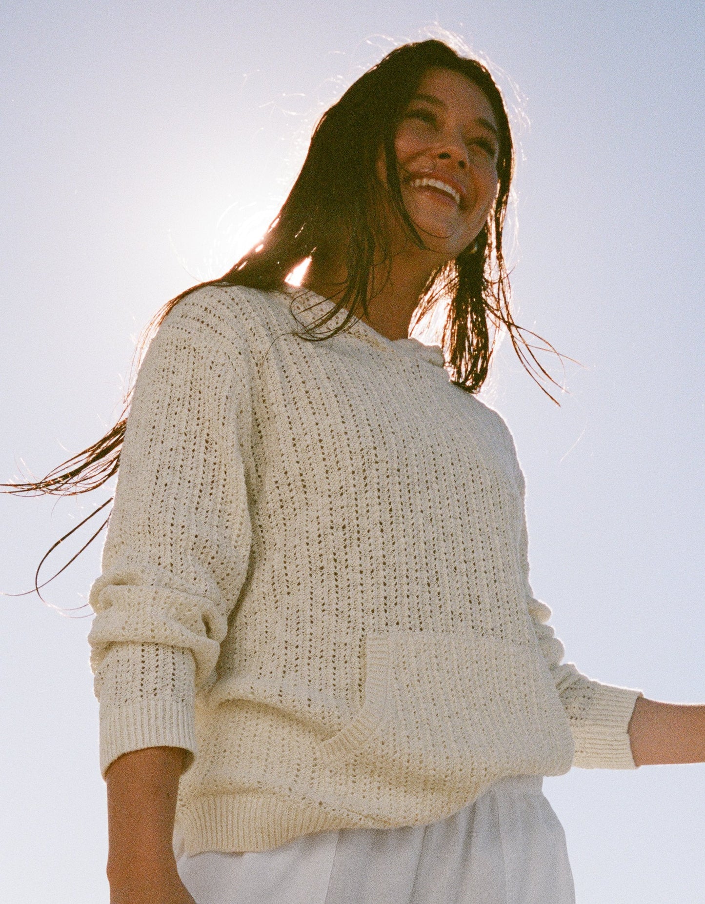 pointelle knit hoodie