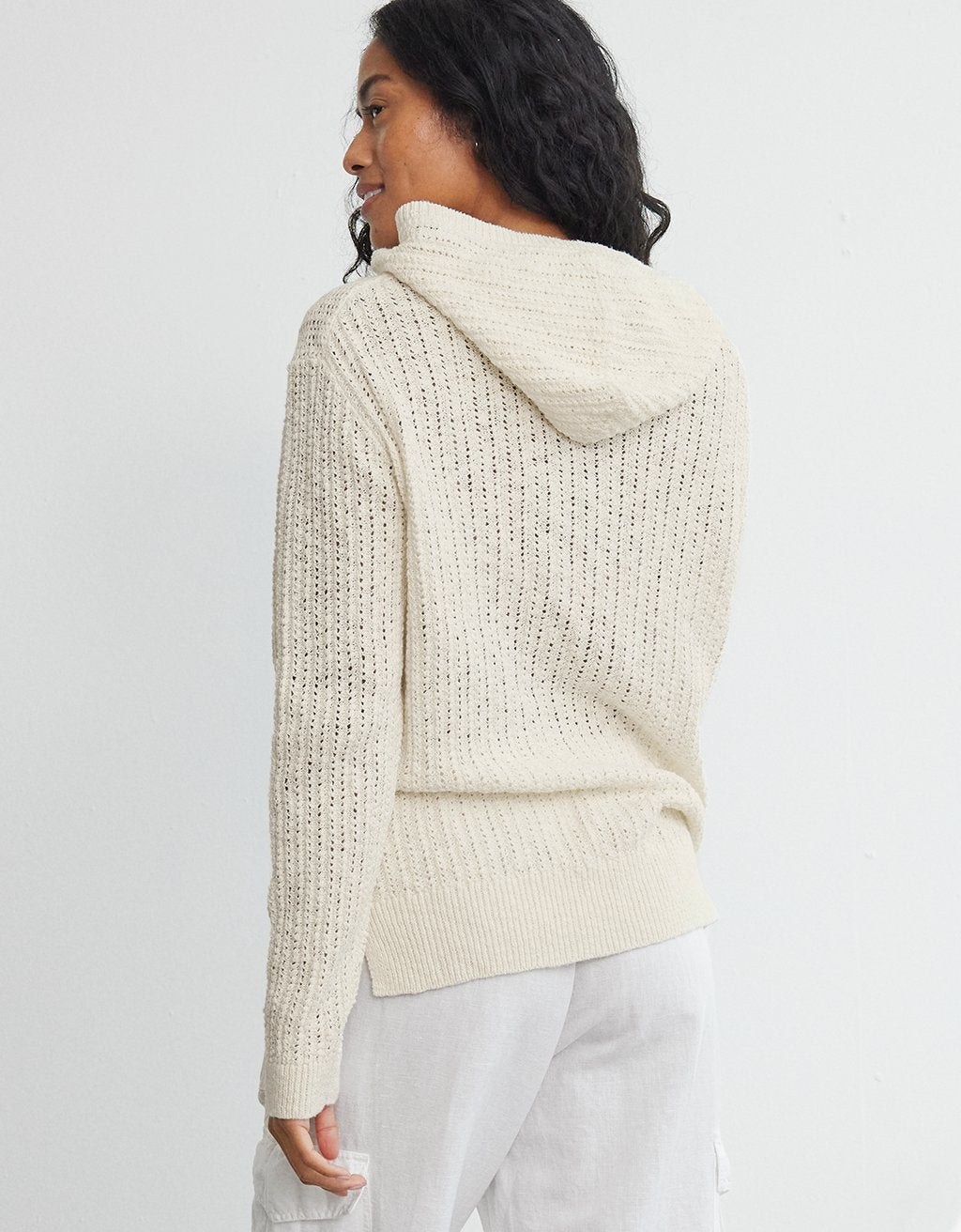 pointelle knit hoodie