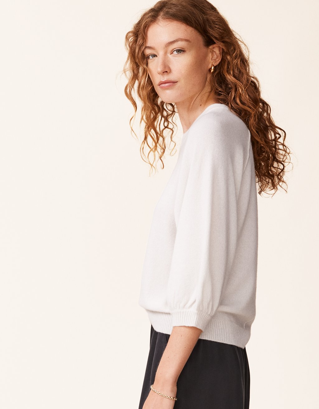 cashmere puff sleeve sweater