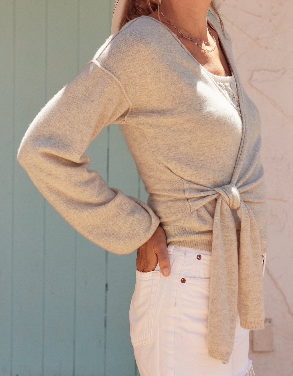 cashmere tie waist sweater