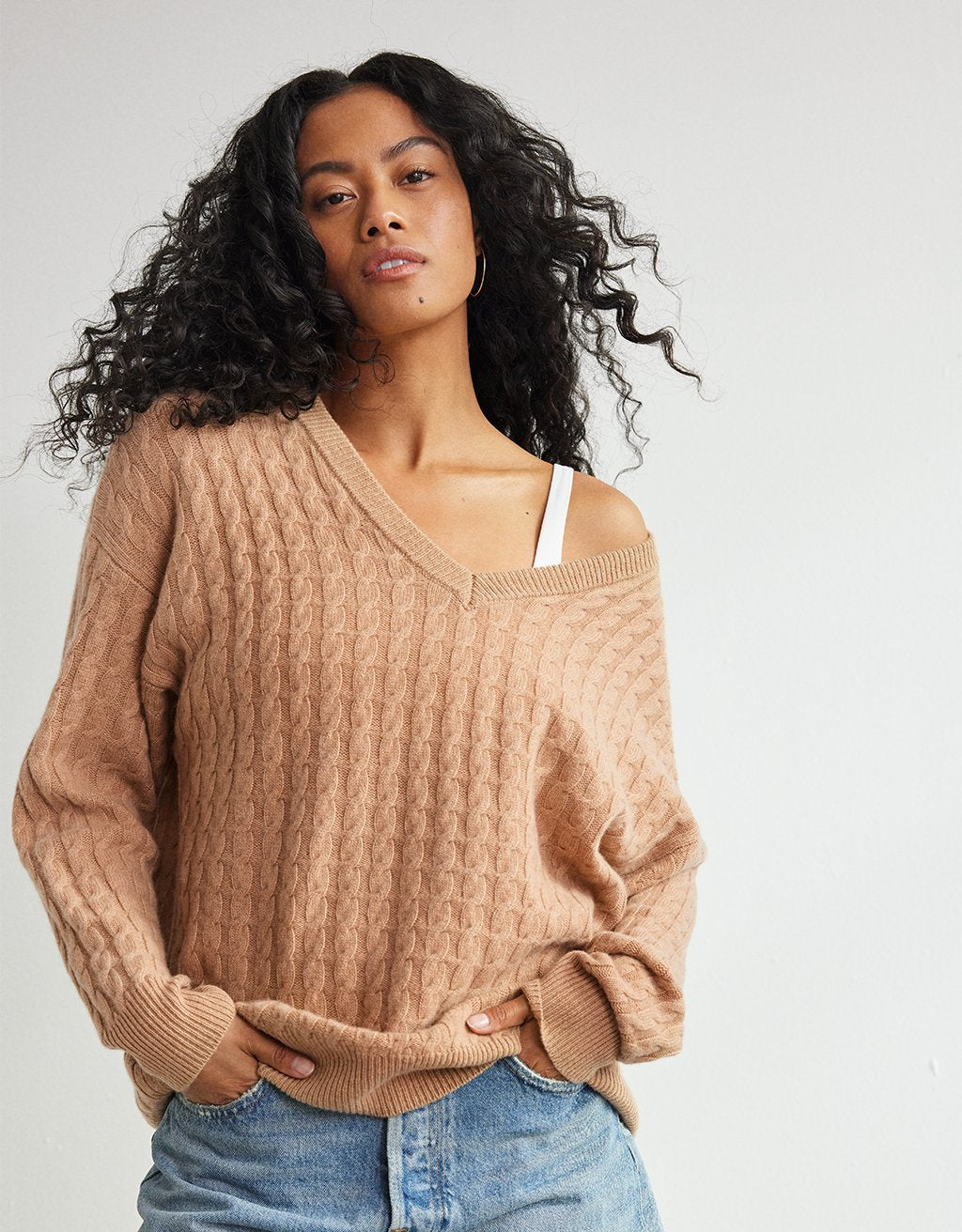 cashmere cable v neck pullover sweater
