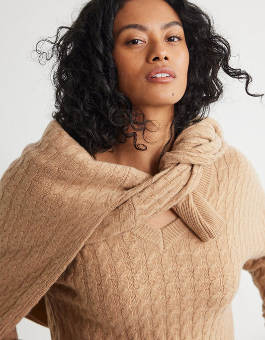 cashmere cable v neck pullover sweater