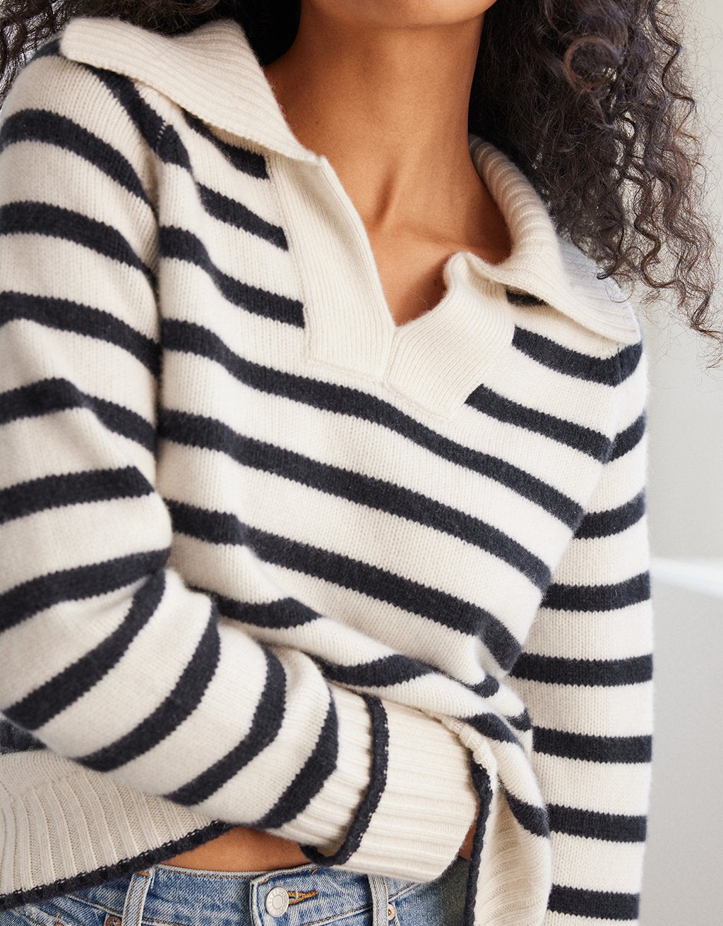 striped cashmere polo sweater
