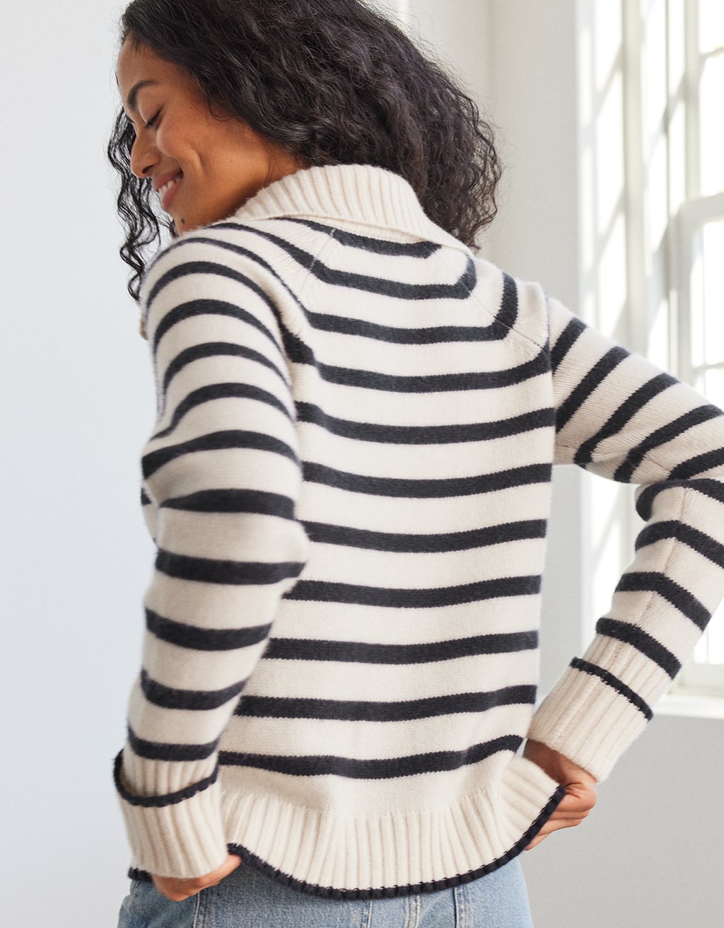 striped cashmere polo sweater