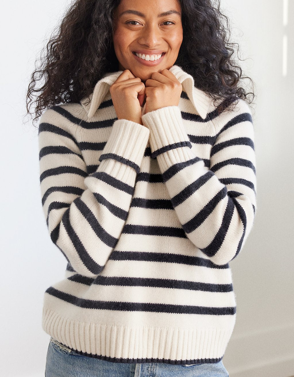 striped cashmere polo sweater