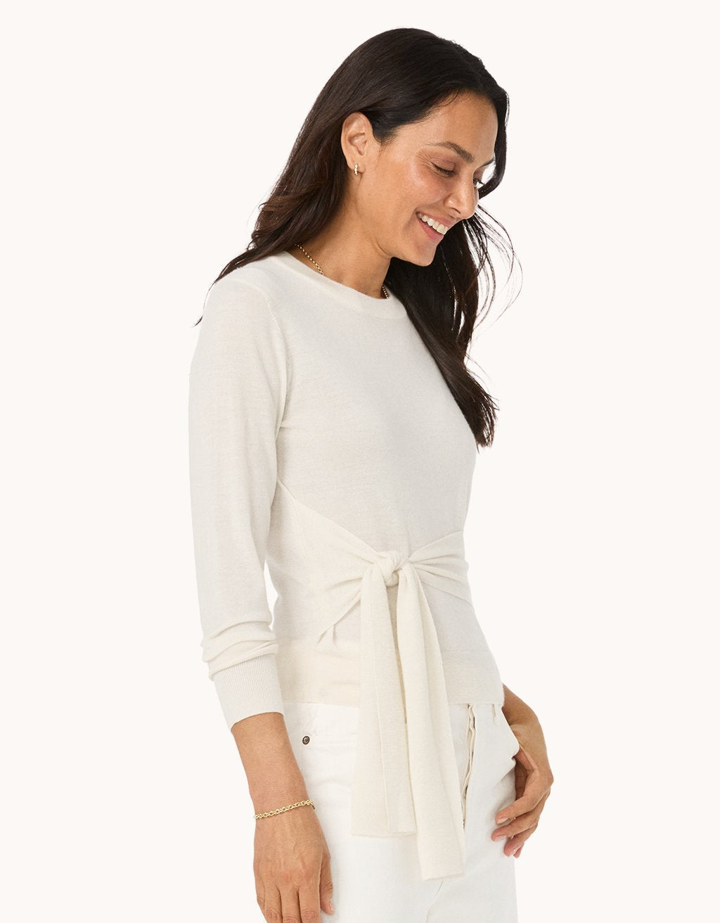 Whisper-Weight Cashmere Tie Waist Sweater