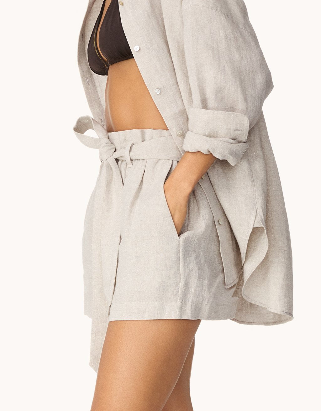 shimmer linen paperbag short