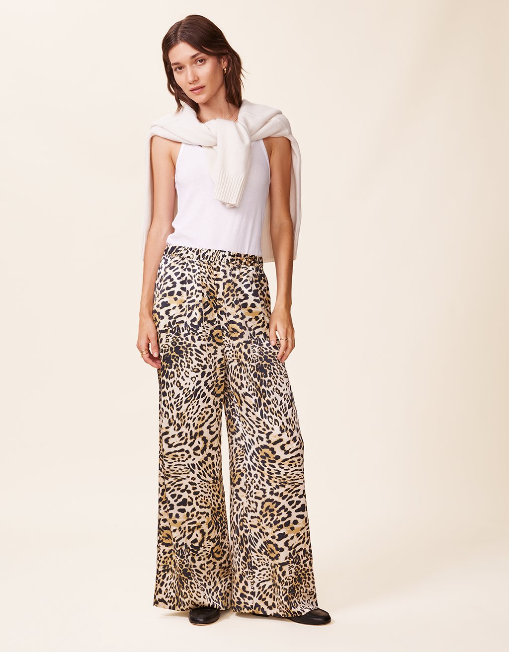 printed silk wide leg pant