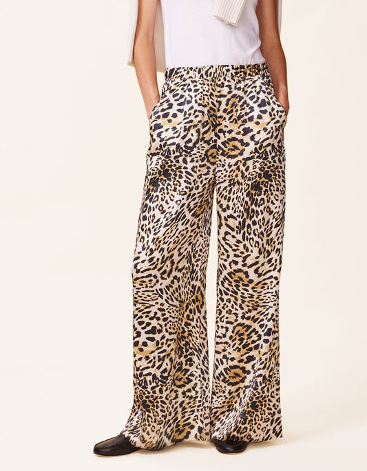 printed silk wide leg pant
