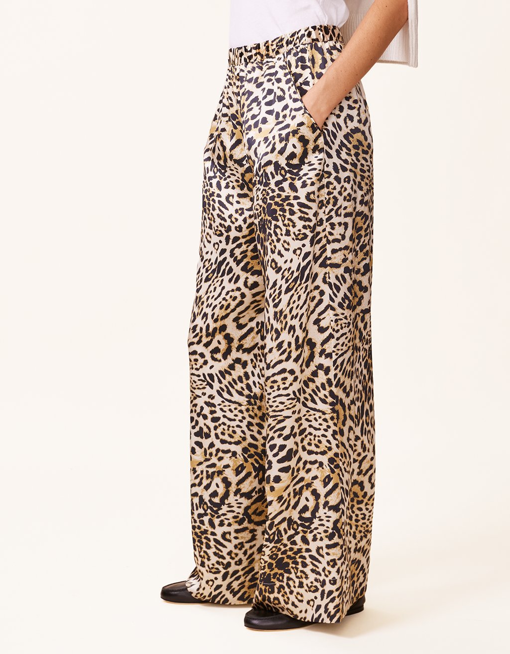 printed silk wide leg pant