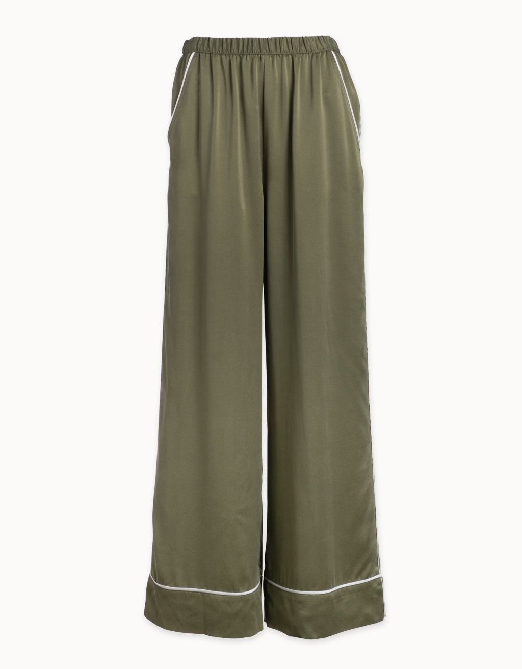 silk charmeuse piped wide leg pant