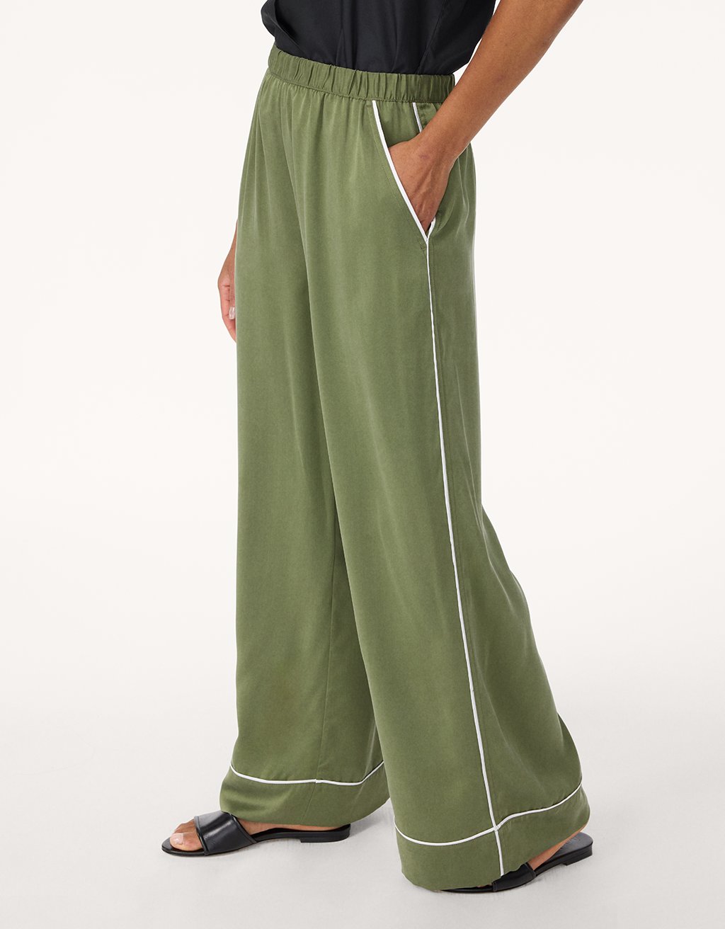 silk charmeuse piped wide leg pant
