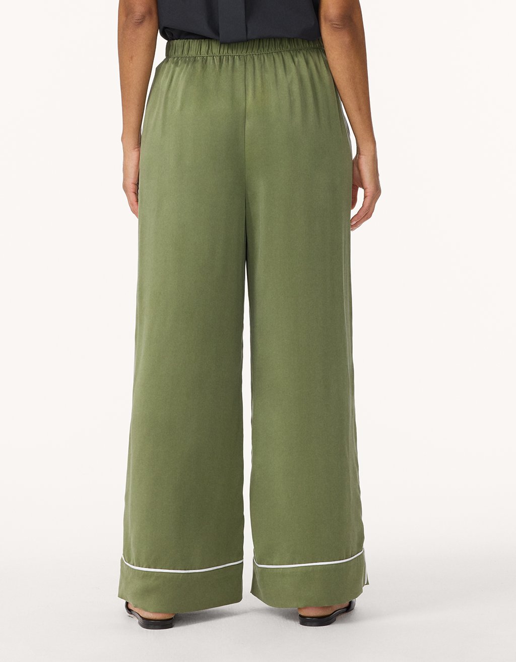 silk charmeuse piped wide leg pant