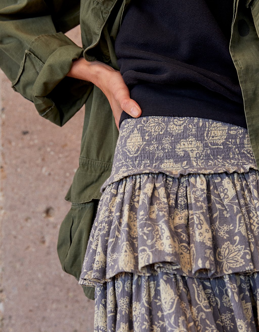 smocked mini skirt