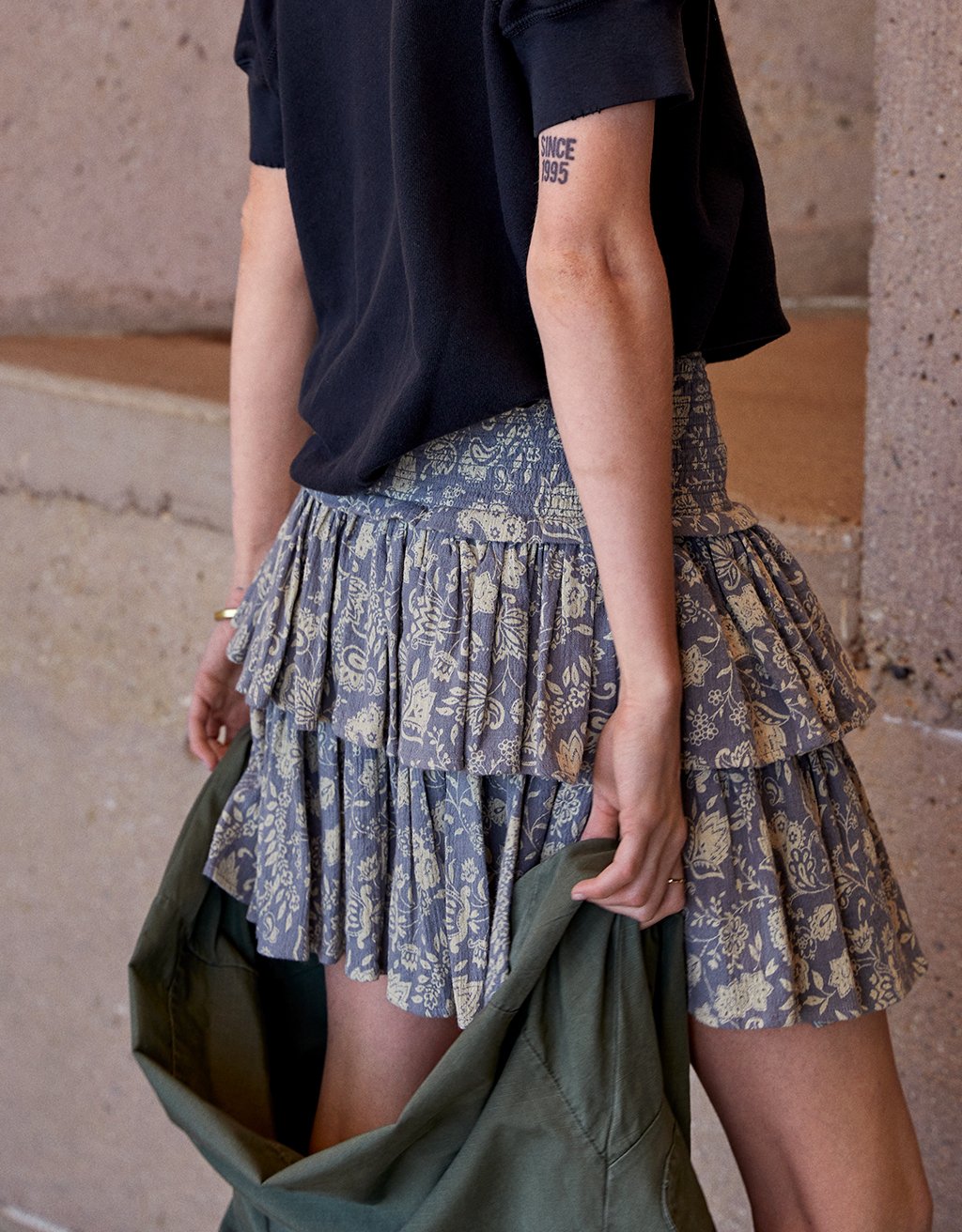 smocked mini skirt