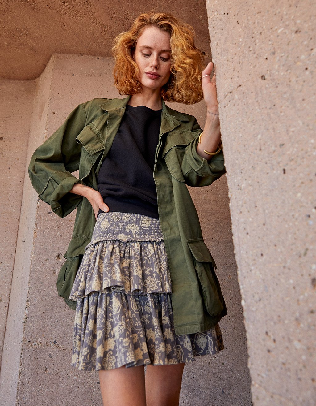smocked mini skirt