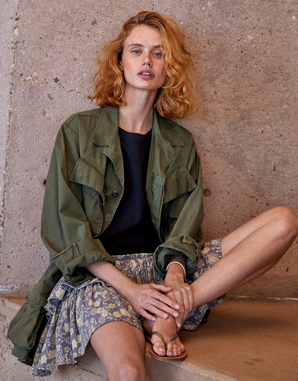 smocked mini skirt