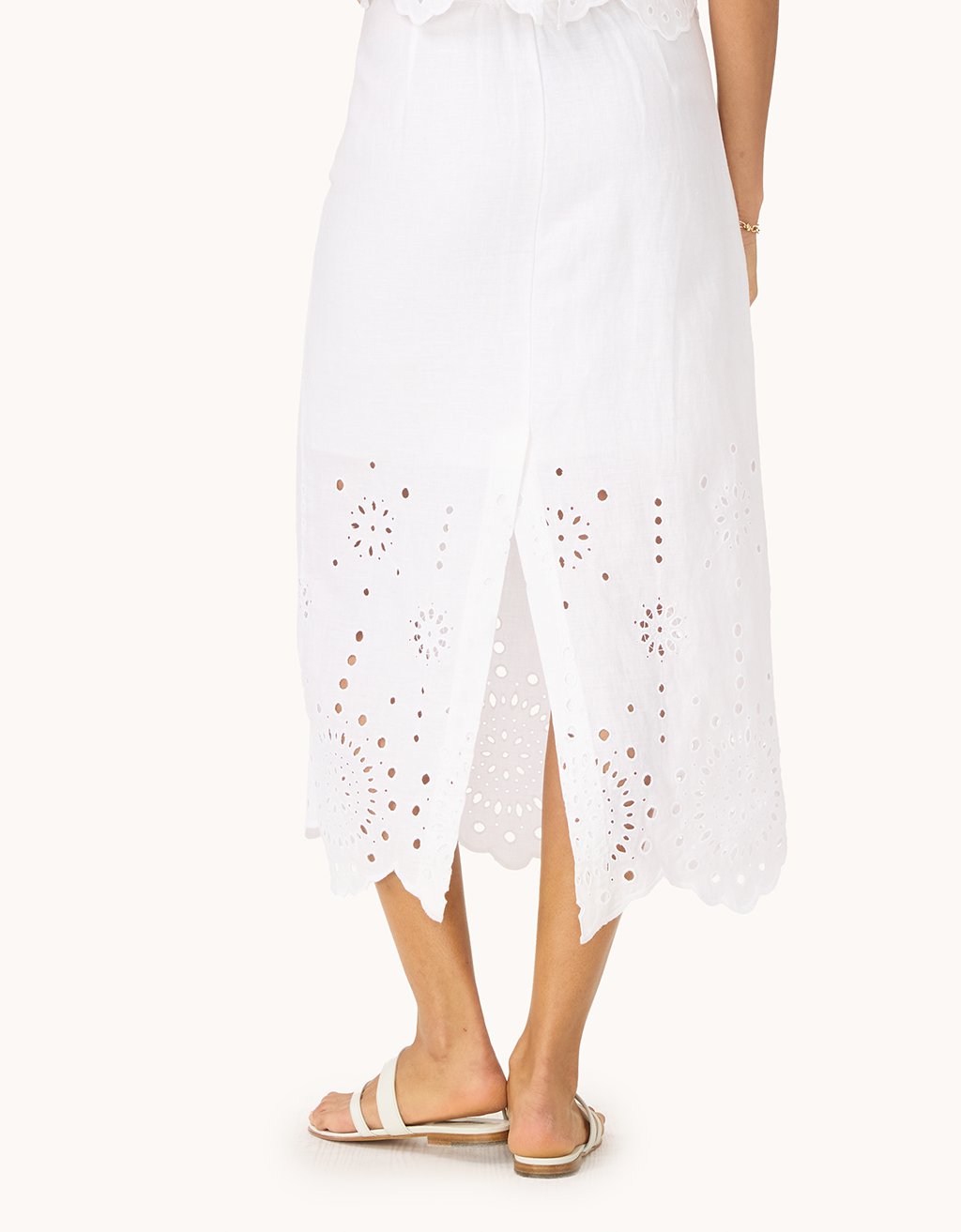 embroidered linen pencil skirt