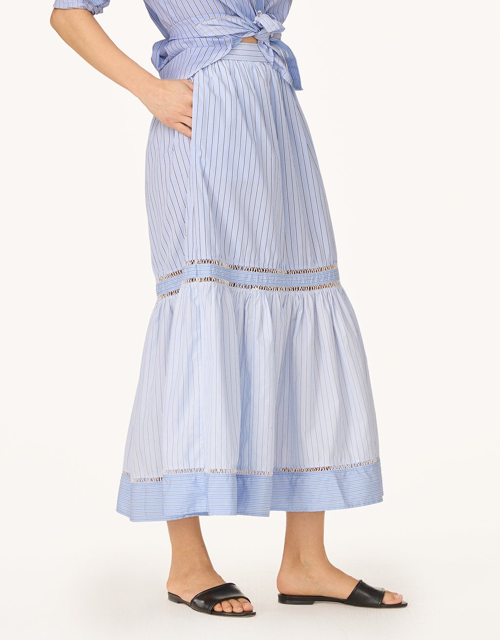 patchwork poplin tiered skirt