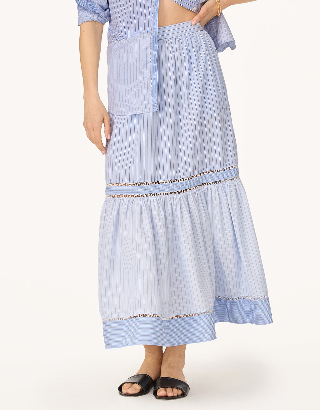 patchwork poplin tiered skirt