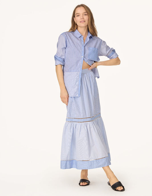 patchwork poplin tiered skirt