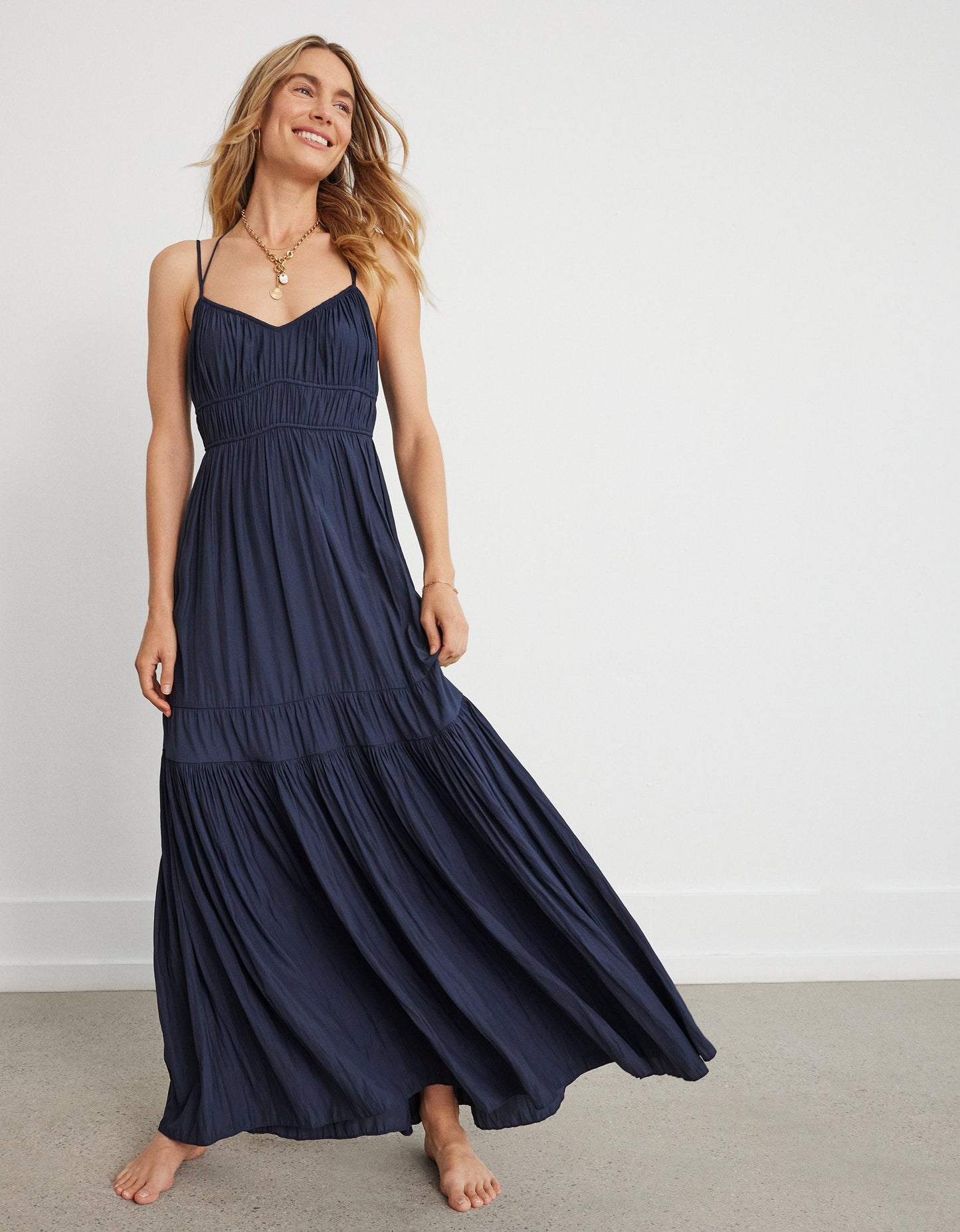 strappy shirred dress