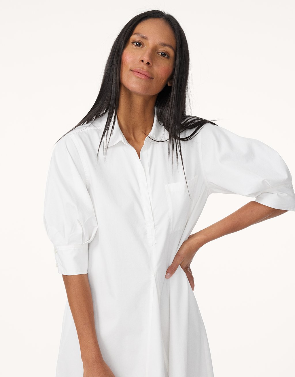 sateen puff sleeve shirt dress