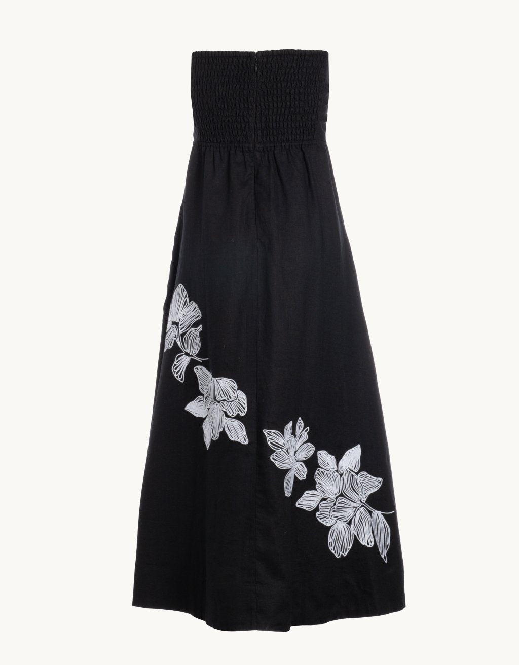 strapless embroidered linen dress