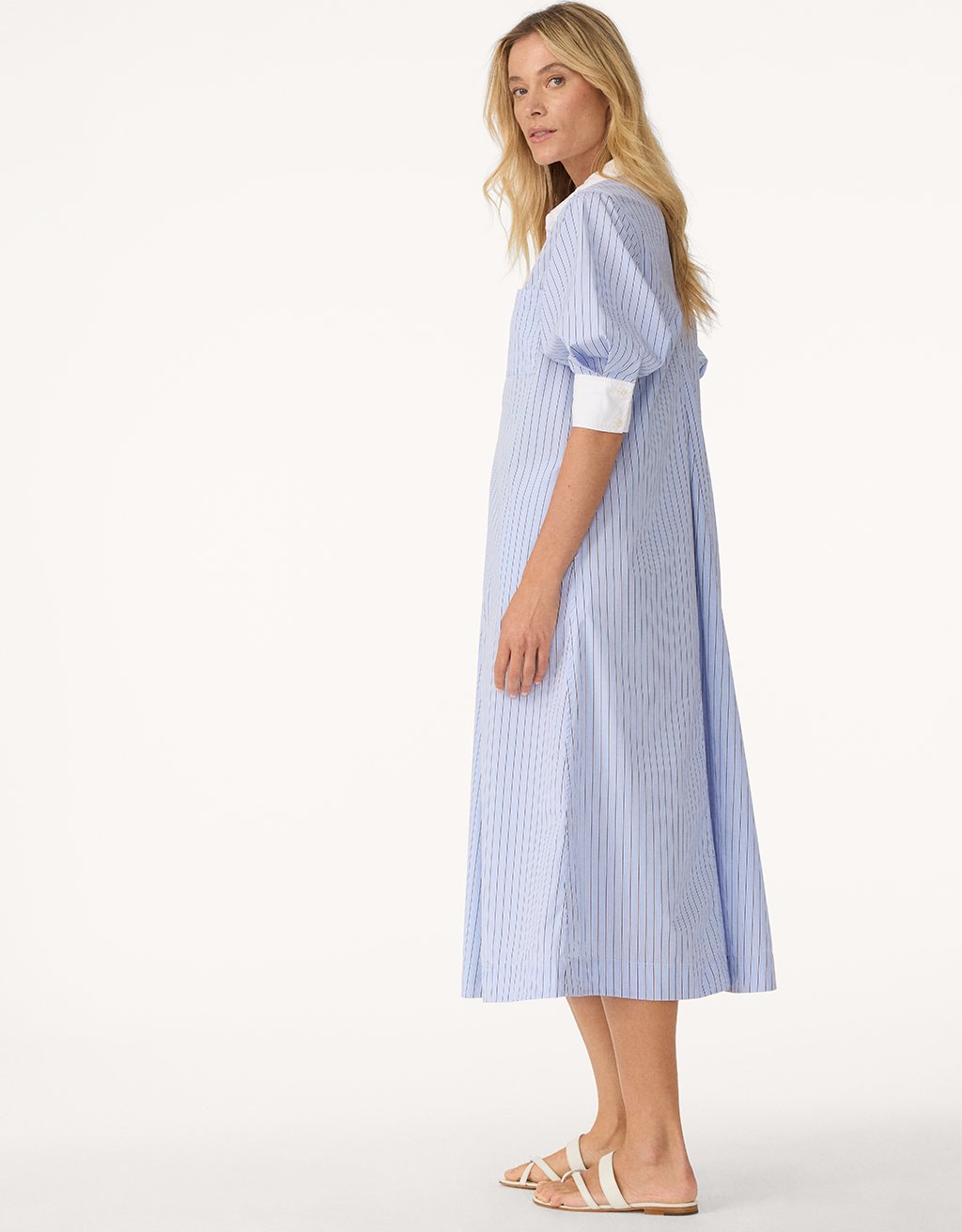 cotton poplin puff sleeve shirt dress