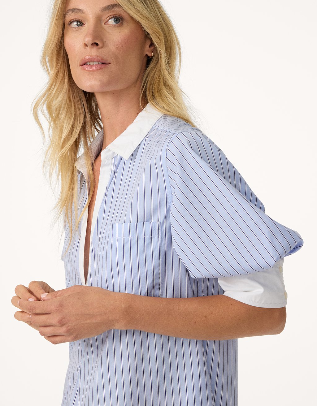cotton poplin puff sleeve shirt dress