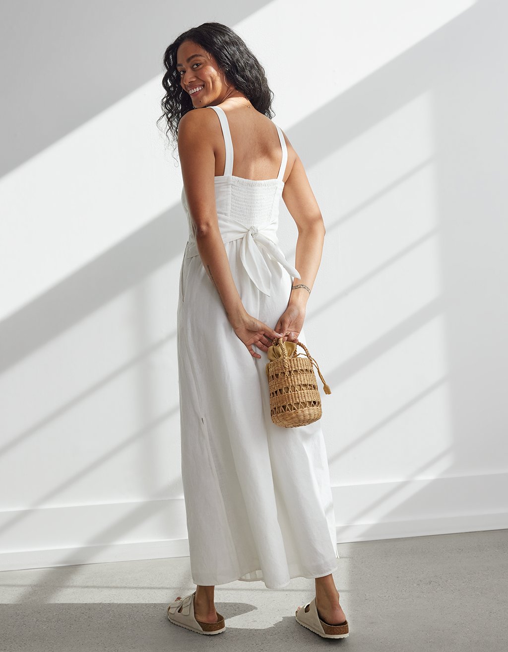 linen tie waist jumpsuit