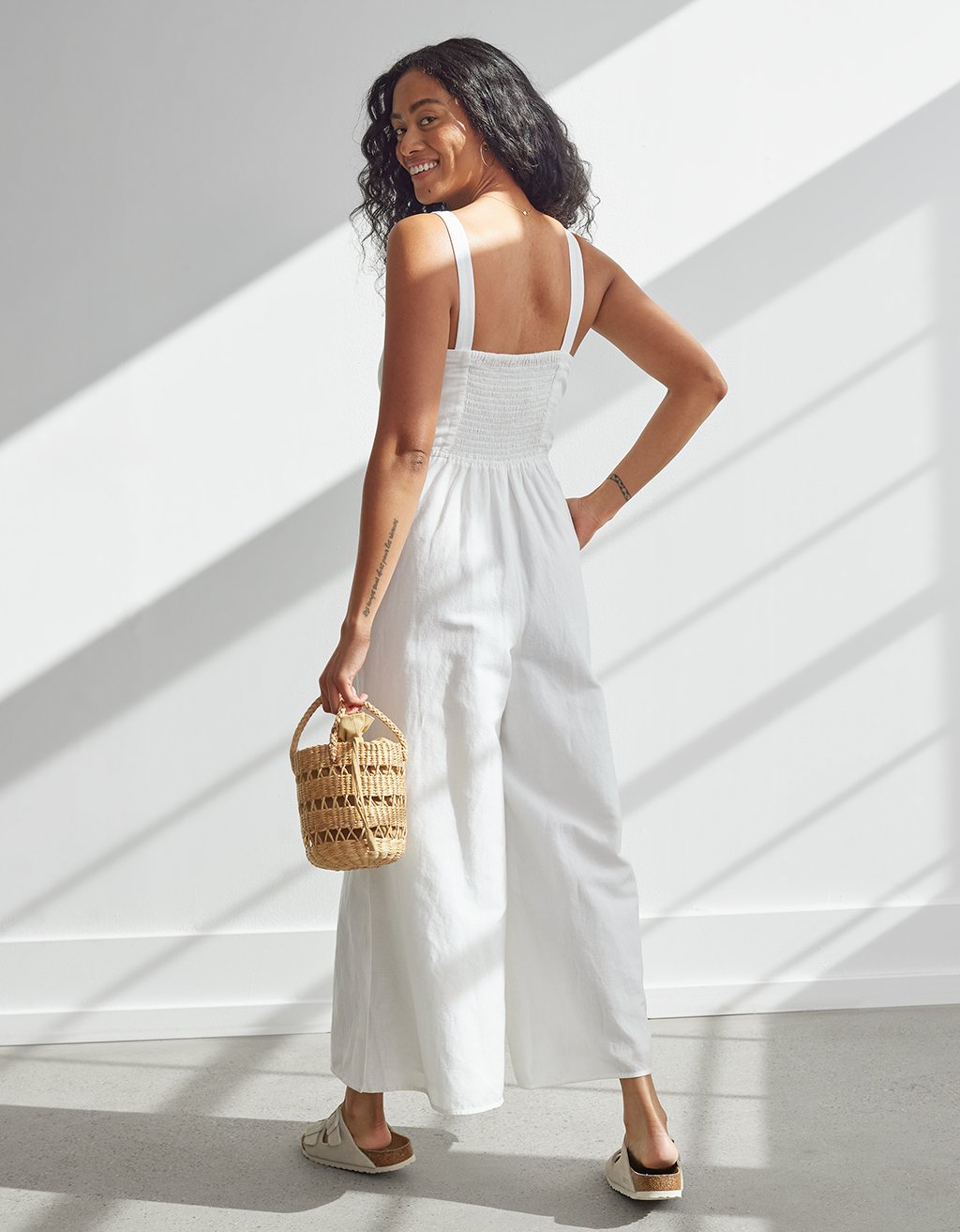 linen tie waist jumpsuit