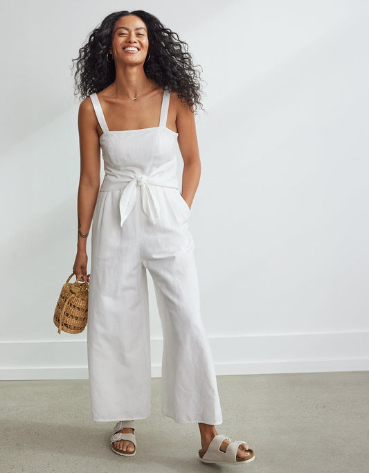 linen tie waist jumpsuit