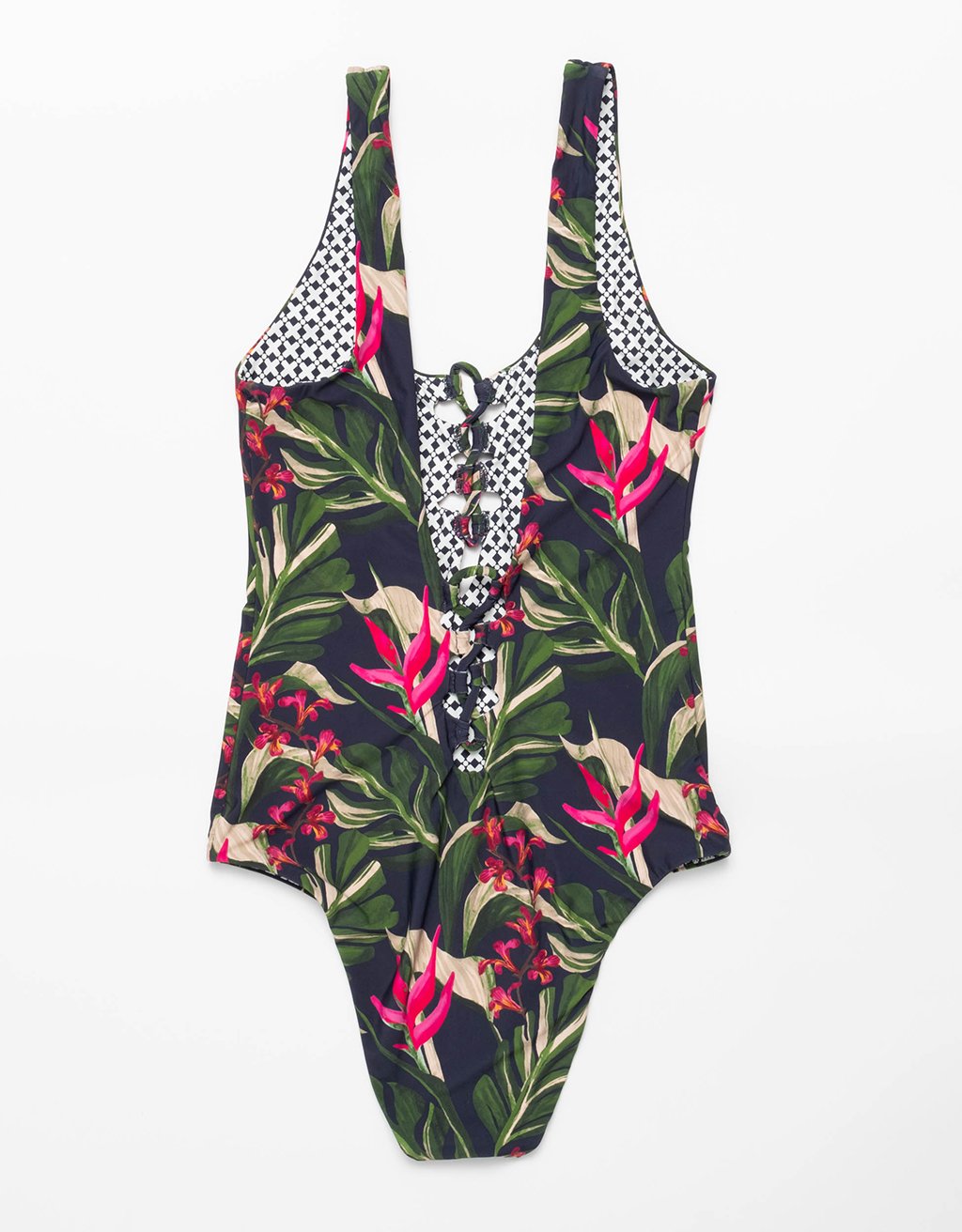 recycled nylon lace up one piece swimsuit