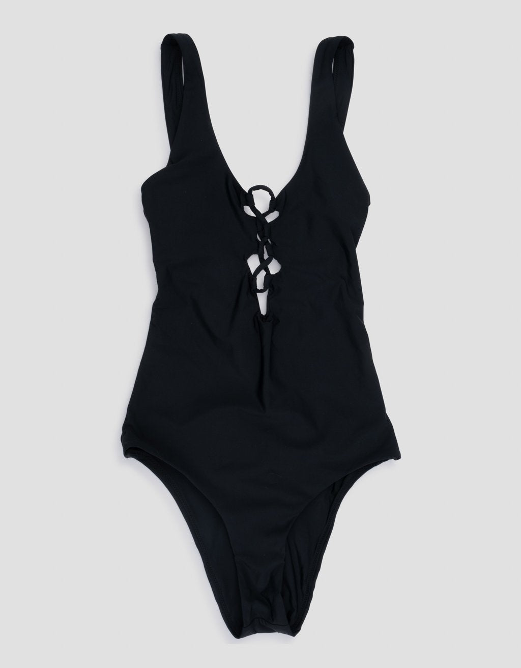 recycled nylon lace up one piece swimsuit