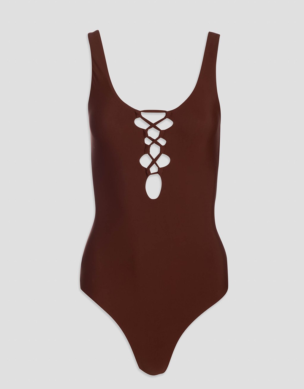 recycled nylon lace up one piece swimsuit